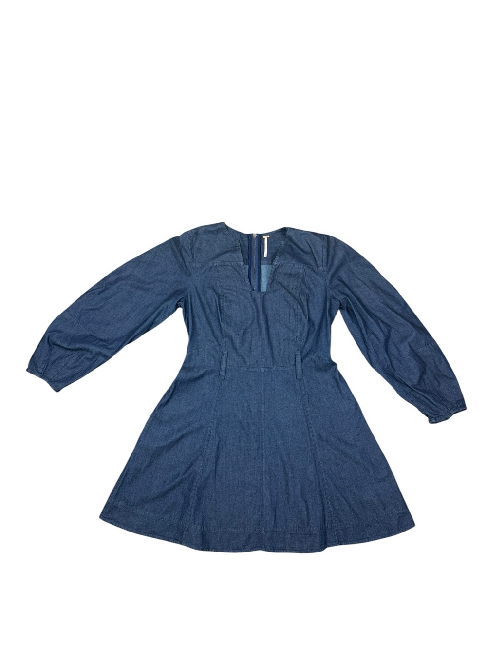Free People Blue Long-Sleeve Mini Dress with Brown Waist Tie - Picture 14 of 14